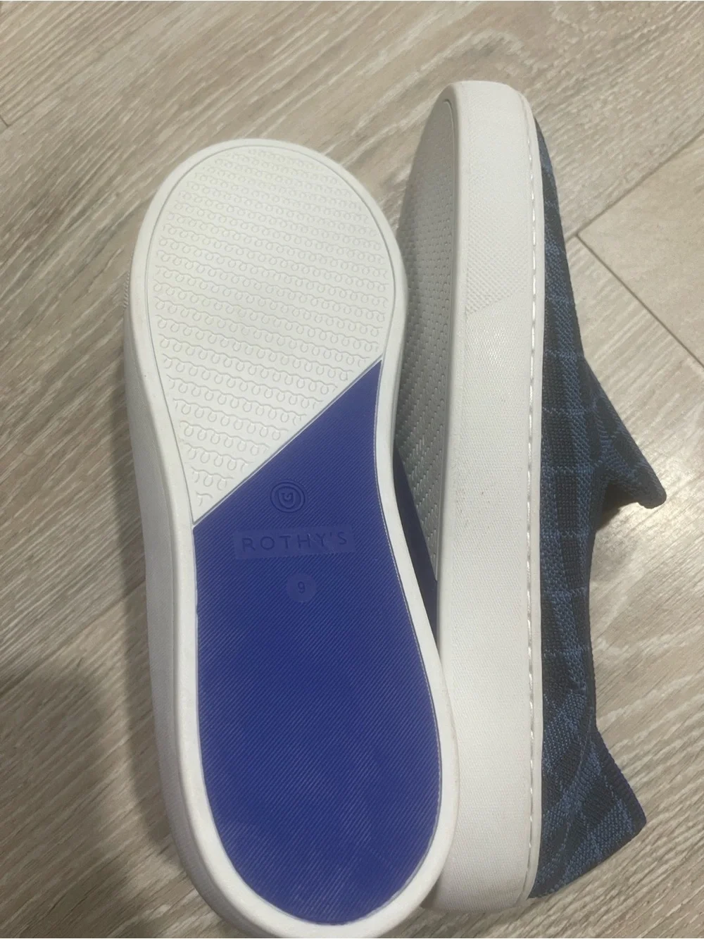 Rothy's size 9 retired blue plaid woman's slip on sneakers